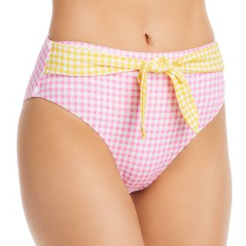 Aqua Bloomingdale's Check Print High Leg Swim Bottom Pink Medium NWT